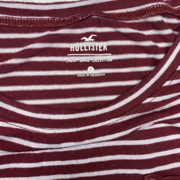 HOLLISTER T-Shirt Loose Striped Pocket Short Sleeves Blouse Womens S Maroon Red - Picture 6 of 9
